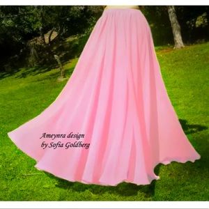 Full Circle Maxi Skirt, Ameynra design, Long. Pink Crepe Georgette. New